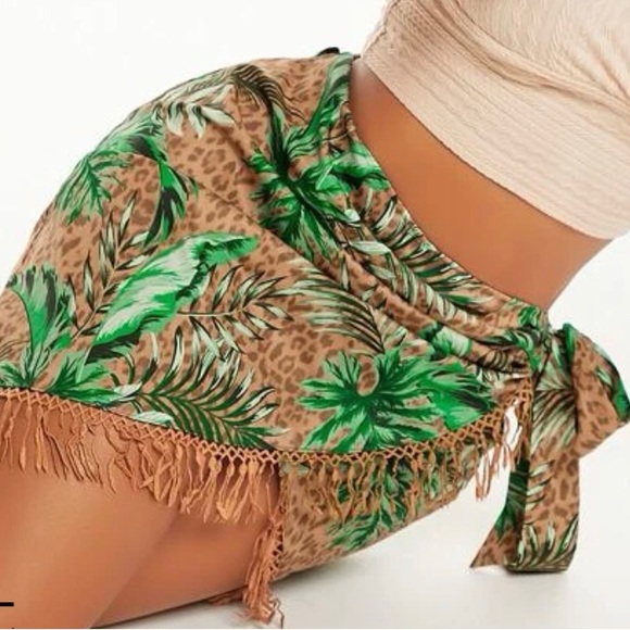 SHEIN Other - Leopard & tropical print tie skirt fringe trim wrap NEW UNOPENED
